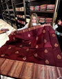 Elegant Wine Soft Silk Saree With Pretty Blouse Piece