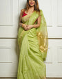 Resplendent Pista Cotton Silk Saree With Mellifluous Blouse Piece