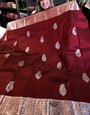 Stylish Wine Soft Banarasi Silk Saree With Wonderful Blouse Piece