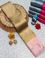 Ideal Beige Soft Banarasi Silk Saree With Nemesis Blouse Piece