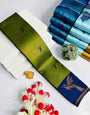 Gratifying Green Soft Banarasi Silk Saree With Stunner Blouse Piece