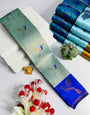 Enticing Sky Soft Banarasi Silk Saree With Vivacious Blouse Piece