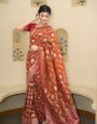Rhapsody Orange Soft Silk Saree With Gossamer Blouse Piece