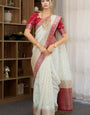 Pulsating Off White Soft Silk Saree With Skinny Blouse Piece