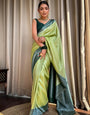 Tremendous Pista Soft Silk Saree With Enthralling Blouse Piece