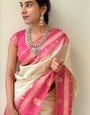 Flaunt Biege Soft Silk Saree With Breathtaking Blouse Piece