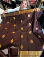 Deserving Brown Soft Banarasi Silk Saree With Magnetic Blouse Piece