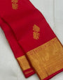 Delightful Red Soft Banarasi Silk Saree With Vibrant Blouse Piece