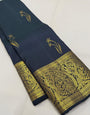 Ravishing Navy Blue Pure Zari Weaving Banarasi Silk Saree With Exuberant Blouse Piece