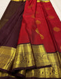 Petrichor Red Pure Zari Weaving Banarasi Silk Saree With Snappy Blouse Piece