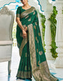 Inspiring Dark Green Pure Banarasi Silk Saree With Posh Blouse Piece
