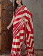 Desultory Red Ajrakh Printed Semi Modal Silk Saree With Beauteous Blouse Piece