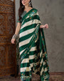 Staggering Dark Green Ajrakh Printed Semi Modal Silk Saree With Fragrant Blouse Piece