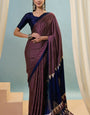 Charismatic Wine Ajrakh Printed Semi Modal Silk Saree With Elision Blouse Piece