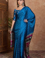 Supernal Blue Ajrakh Printed Semi Modal Silk Saree With Ideal Blouse Piece