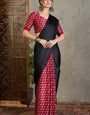 Flaunt Black Ajrakh Printed Semi Modal Silk Saree With Stunning Blouse Piece