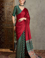 Lissome Red Ajrakh Printed Semi Modal Silk Saree With Glowing Blouse Piece