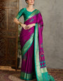 Smart Purple Ajrakh Printed Semi Modal Silk Saree With Evanescent Blouse Piece