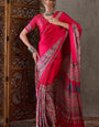 Incredible Dark Pink Ajrakh Printed Semi Modal Silk Saree With Trendy Blouse Piece