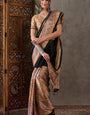 Ineffable Black Ajrakh Printed Semi Modal Silk Saree With Prettiest Blouse Piece
