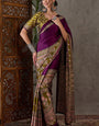 Susurrous Purple Ajrakh Printed Semi Modal Silk Saree With Precious Blouse Piece