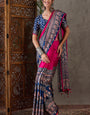 Fugacious Dark Pink Ajrakh Printed Semi Modal Silk Saree With Murmurous Blouse Piece
