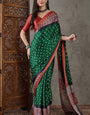 Sizzling Dark Green Ajrakh Printed Semi Modal Silk Saree With Admirable Blouse Piece