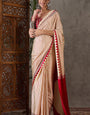 Blooming Beige Ajrakh Printed Semi Modal Silk Saree With Enamoring Blouse Piece