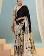 Bewitching Black Ajrakh Printed Semi Modal Silk Saree With Pleasant Blouse Piece