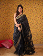 Unequalled Black Soft Silk Saree With Artistic Blouse Piece