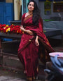 Beleaguer Maroon Soft Silk Saree With Glittering Blouse Piece