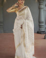 Exuberant Off White Linen Silk Saree With Proficient Blouse Piece