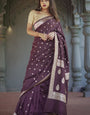Petrichor Wine Linen Silk Saree With Luxuriant Blouse Piece