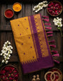 Charming Mustard Cotton Silk Saree With Elegant Blouse Piece