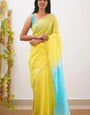 Stylish Yellow Cotton Silk Saree With Improbable Blouse Piece