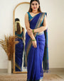 Confounding Blue Cotton Silk Saree With Ratatouille Blouse Piece
