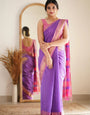 Pulsating Lavender Cotton Silk Saree With Forbearance Blouse Piece
