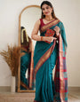Lovely Rama Cotton Silk Saree With Ravishing Blouse Piece