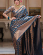 Fantabulous Navy Blue Soft Silk Saree With Designer Blouse Piece