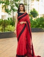 Diaphanous Red Cotton Silk Saree With Zephyr Blouse Piece