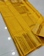 Efflorescence Yellow Soft Silk Saree With Brood Blouse Piece