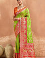 Murmurous Parrot Pure Zari Weaving Banarasi Silk Saree With Scrumptious Blouse Piece