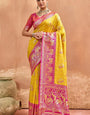 Transcendent Yellow Pure Zari Weaving Banarasi Silk Saree With Radiant Blouse Piece