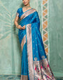 Sizzling Firozi Paithani Silk Saree With Twirling Blouse Piece