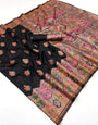 Enchanting Black Pashmina Silk Saree With Confounding Blouse Piece