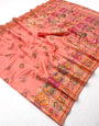 Supernal Peach Pashmina Silk Saree With Deserving Blouse Piece