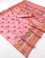 Fantabulous Pink Pashmina Silk Saree With Lovely Blouse Piece