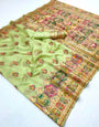 Magnificat Pista Pashmina Silk Saree With Stylish Blouse Piece