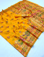 Impressive Yellow Pashmina Silk Saree With Trendy Blouse Piece