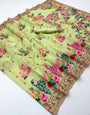 Comely Pista Pashmina Silk Saree With Enthralling Blouse Piece